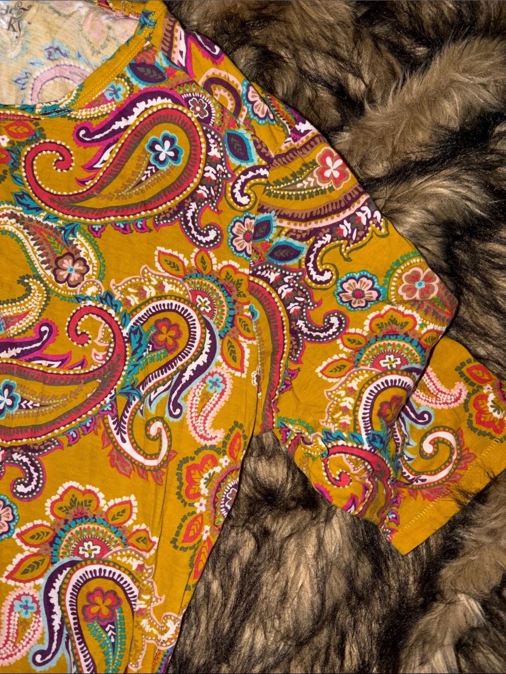 Terra & Sky Women's Colorful Paisley Short Sleeve Boho Casual Top Size 2X